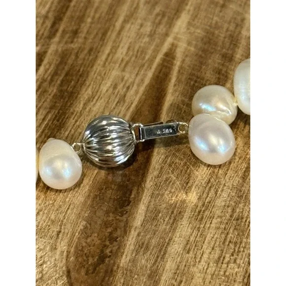 Vintage Freshwater Pearl Necklace & Bracelet Set 14K Gold Clasp Marked 585 - Picture 7 of 7